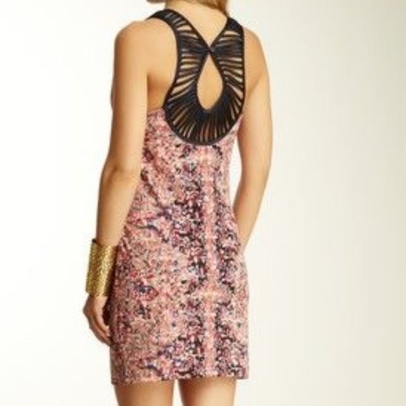 Free People Digital Damsel Open Back Bodycon Mini Dress Pink Blue Floral Size XS - Picture 5 of 16